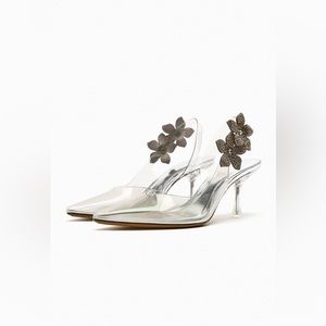 ZARA FLORAL VINYL HIGH HEELED SHOES SIZE 8 US
